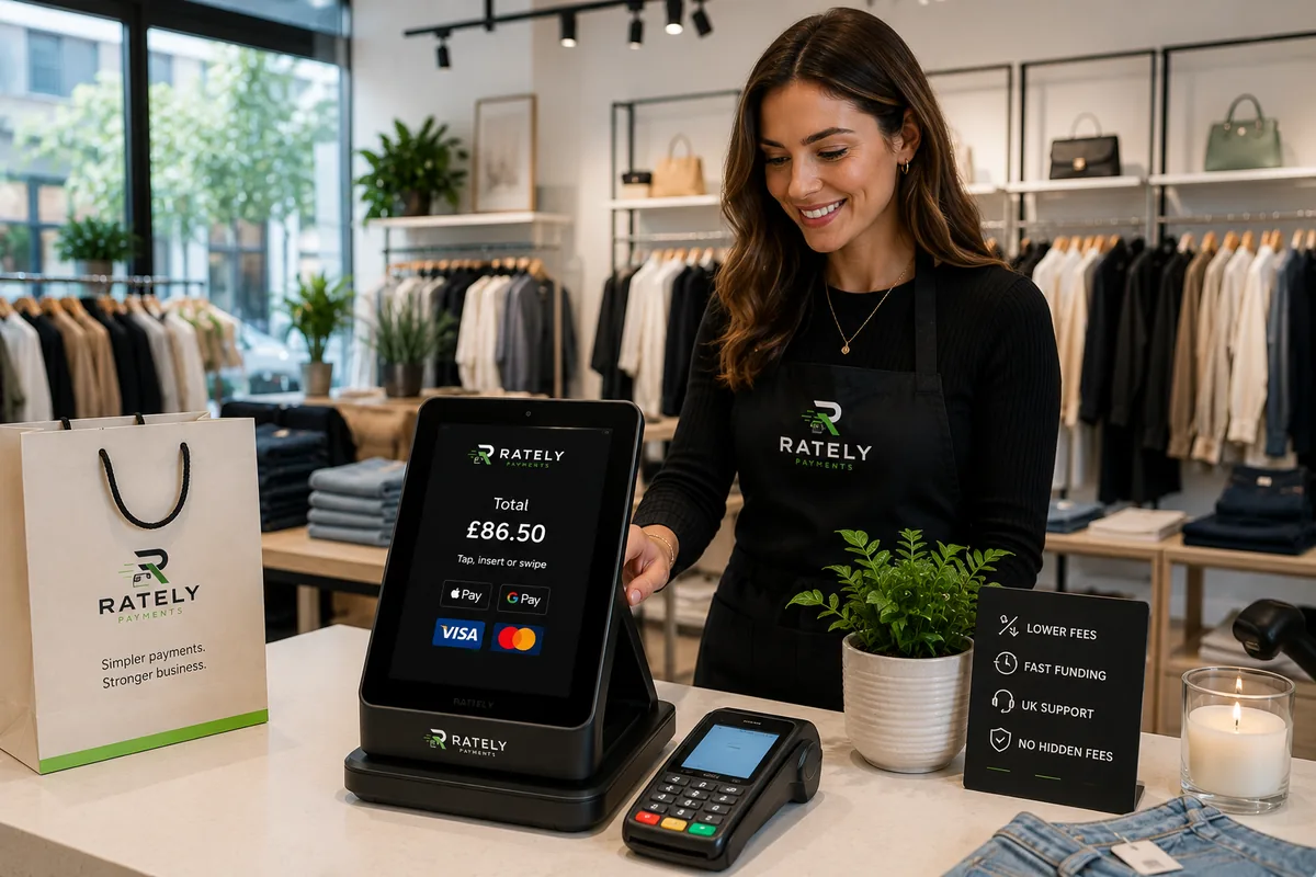 Modern EPOS touchscreen till on a boutique retail store counter